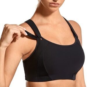 Black High-Impact Sports Bra with Adjustable Straps and Moisture-Wicking Fabric